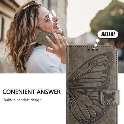 For iPhone 16 Embossed Butterfly Leather Phone Case(Grey) - iPhone 16 Cases by PMC Jewellery | Online Shopping South Africa | PMC Jewellery | Buy Now Pay Later Mobicred