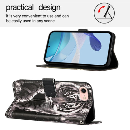 For iPhone SE 2024 Colored Drawing Pattern Plain Weave Leather Phone Case(Black And White Tiger) - More iPhone Cases by PMC Jewellery | Online Shopping South Africa | PMC Jewellery | Buy Now Pay Later Mobicred