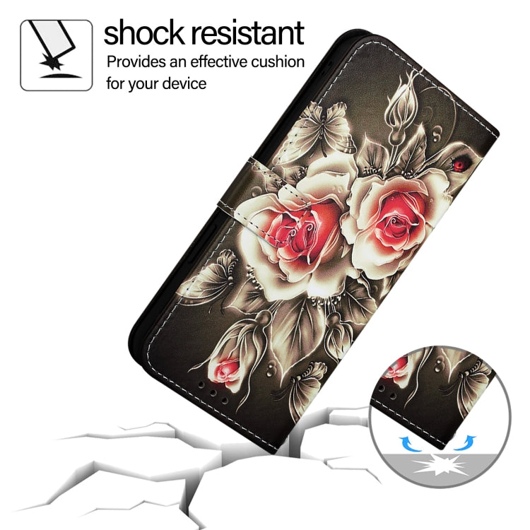 For iPhone SE 2024 Colored Drawing Pattern Plain Weave Leather Phone Case(Roses On Black) - More iPhone Cases by PMC Jewellery | Online Shopping South Africa | PMC Jewellery | Buy Now Pay Later Mobicred