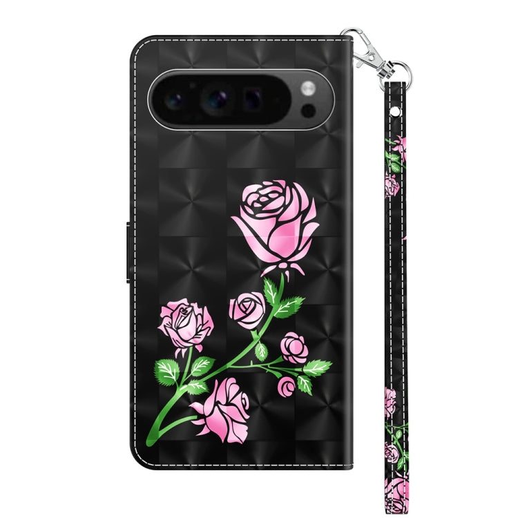 For Google Pixel 9 3D Painted Pattern Leather Phone Case(Rose) - Google Cases by PMC Jewellery | Online Shopping South Africa | PMC Jewellery | Buy Now Pay Later Mobicred