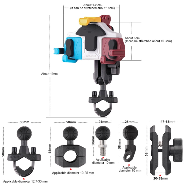 MOTOSLG Crab Motorcycle Phone Clamp Bracket M10 Ballhead Mount(Blue White Red) - Holder by MOTOLSG | Online Shopping South Africa | PMC Jewellery | Buy Now Pay Later Mobicred