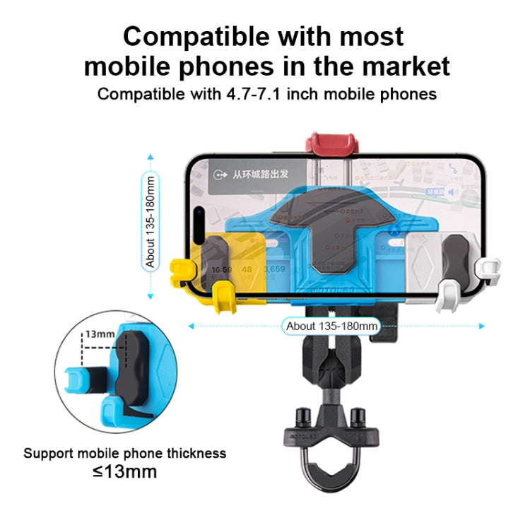 MOTOSLG Crab Motorcycle Phone Clamp Bracket L-Type Rear Mirror Mount(Yellow Blue White) - Holder by MOTOLSG | Online Shopping South Africa | PMC Jewellery | Buy Now Pay Later Mobicred