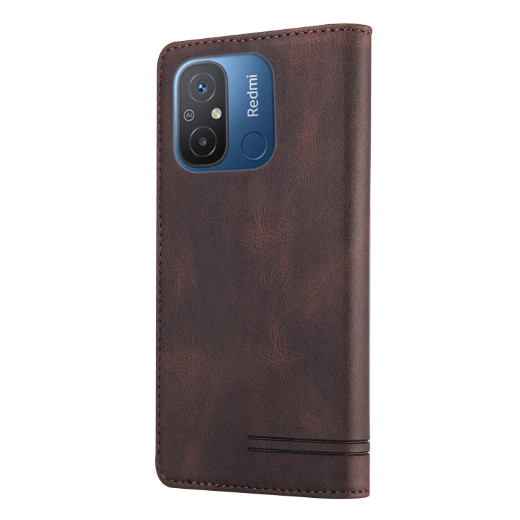 For Xiaomi Redmi 12C/11A Skin Feel Anti-theft Brush Horizontal Flip Leather Case with Holder(Brown) - Xiaomi Cases by PMC Jewellery | Online Shopping South Africa | PMC Jewellery | Buy Now Pay Later Mobicred