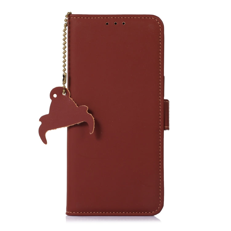 For OnePlus 12 Genuine Leather Magnetic RFID Leather Phone Case(Coffee) - OnePlus Cases by PMC TechLife | Online Shopping South Africa | PMC TechLife | Buy Now Pay Later Mobicred
