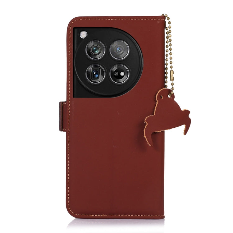 For OnePlus 12 Genuine Leather Magnetic RFID Leather Phone Case(Coffee) - OnePlus Cases by PMC TechLife | Online Shopping South Africa | PMC TechLife | Buy Now Pay Later Mobicred