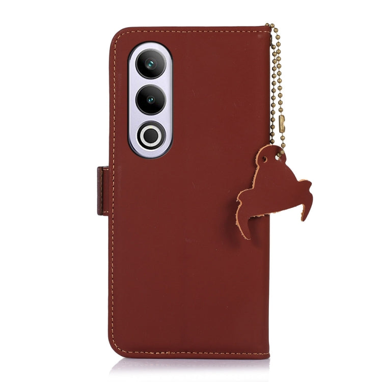 For OnePlus Nord CE4 5G Global Genuine Leather Magnetic RFID Leather Phone Case(Coffee) - OnePlus Cases by PMC TechLife | Online Shopping South Africa | PMC TechLife | Buy Now Pay Later Mobicred