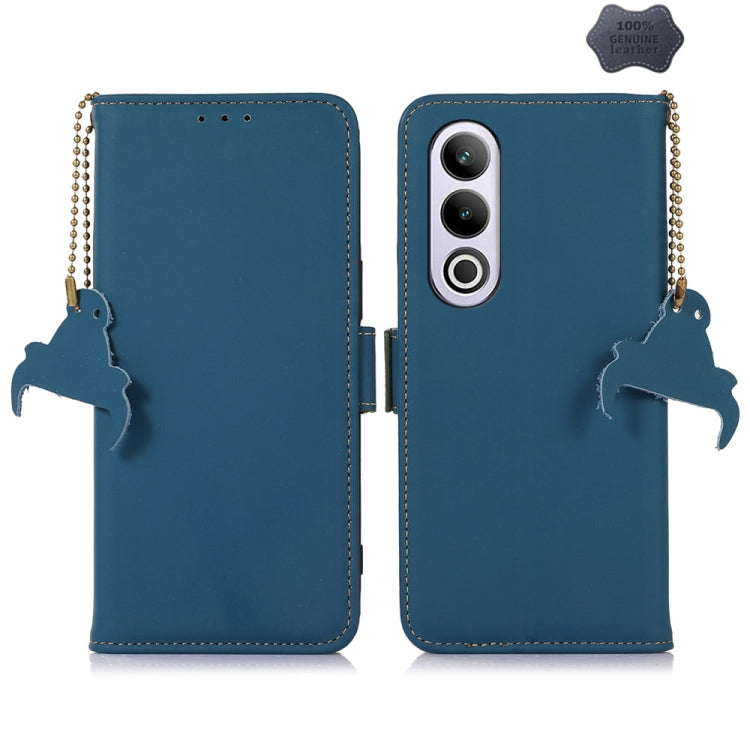 For OnePlus Nord CE4 5G Global Genuine Leather Magnetic RFID Leather Phone Case(Blue) - OnePlus Cases by PMC TechLife | Online Shopping South Africa | PMC TechLife | Buy Now Pay Later Mobicred