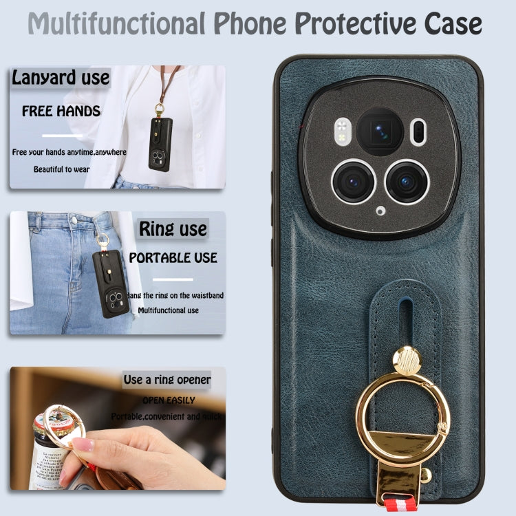 For Honor Magic6 Pro Wristband Leather Back Phone Case(Blue) - Honor Cases by PMC Jewellery | Online Shopping South Africa | PMC Jewellery | Buy Now Pay Later Mobicred