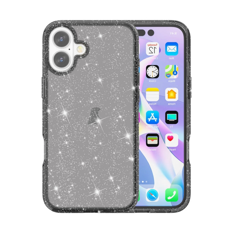 For iPhone 16 Shockproof Terminator Glitter Powder Phone Case(Black) - iPhone 16 Cases by PMC TechLife | Online Shopping South Africa | PMC TechLife | Buy Now Pay Later Mobicred