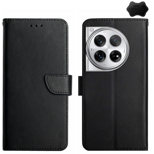 For OnePlus 12R 5G Global Genuine Leather Fingerprint-proof Flip Phone Case(Black) - OnePlus Cases by PMC Jewellery | Online Shopping South Africa | PMC Jewellery | Buy Now Pay Later Mobicred