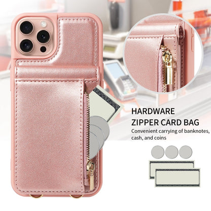 For iPhone 16 Pro Crossbody Lanyard Zipper Wallet Leather Phone Case(Rose Gold) - iPhone 16 Pro Cases by PMC Jewellery | Online Shopping South Africa | PMC Jewellery | Buy Now Pay Later Mobicred