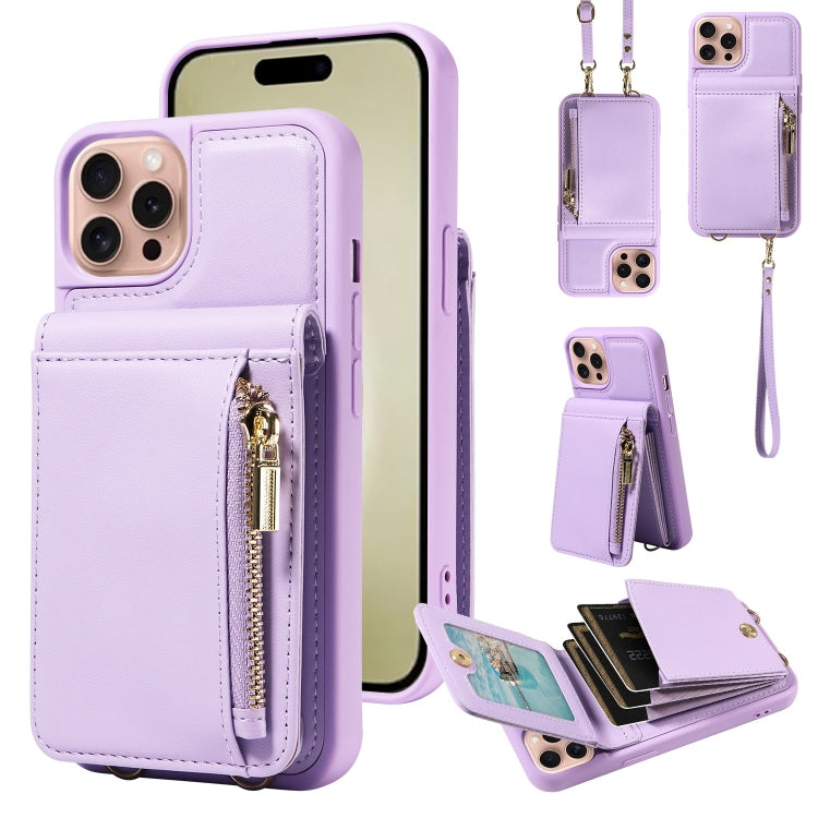 For iPhone 16 Pro Crossbody Lanyard Zipper Wallet Leather Phone Case(Purple) - iPhone 16 Pro Cases by PMC Jewellery | Online Shopping South Africa | PMC Jewellery | Buy Now Pay Later Mobicred