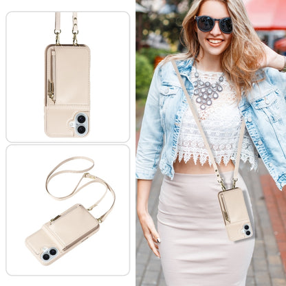 For iPhone 16 Plus Crossbody Lanyard Zipper Wallet Leather Phone Case(Beige) - iPhone 16 Plus Cases by PMC Jewellery | Online Shopping South Africa | PMC Jewellery | Buy Now Pay Later Mobicred