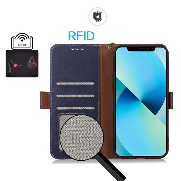 For OnePlus Ace 5 Pro / Ace 5 Magnetic Crazy Horse Texture Genuine Leather RFID Phone Case(Blue) - Ace 5 Cases by PMC TechLife | Online Shopping South Africa | PMC TechLife | Buy Now Pay Later Mobicred