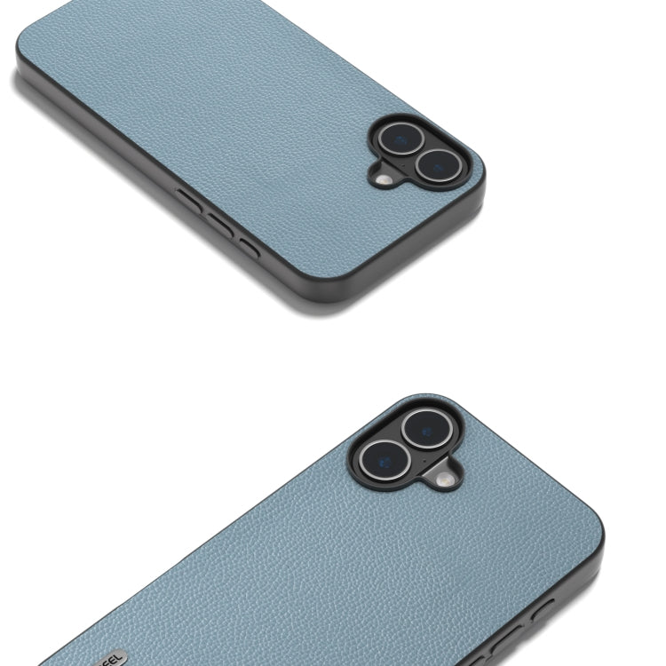For iPhone 16 ABEEL Black Edge Genuine Leather Mino Phone Case(Blue) - iPhone 16 Cases by PMC TechLife | Online Shopping South Africa | PMC TechLife | Buy Now Pay Later Mobicred