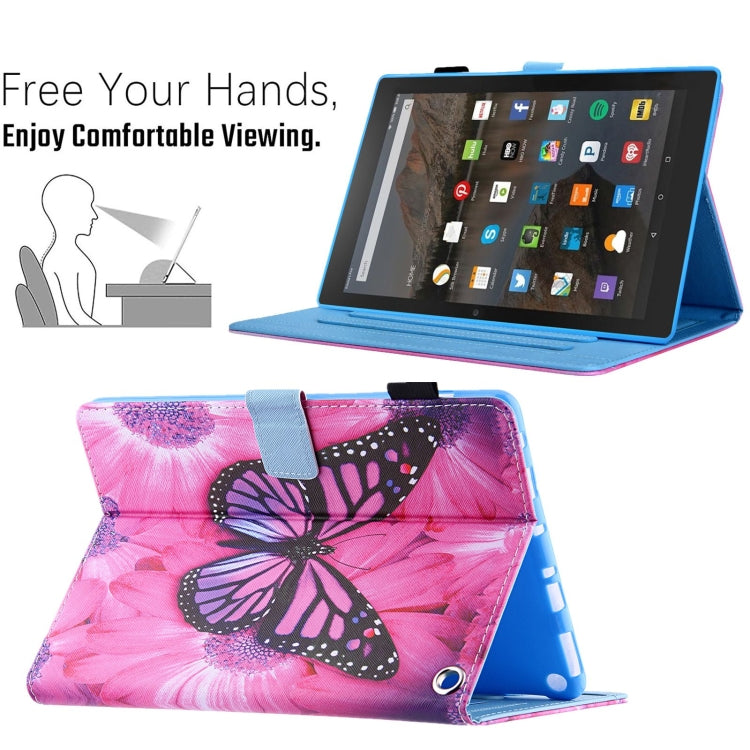 For Amazon Fire Max 11 2023 Colored Drawing Leather Smart Tablet Case(Red Flower Pink Butterfly) - Amazon by PMC TechLife | Online Shopping South Africa | PMC TechLife | Buy Now Pay Later Mobicred