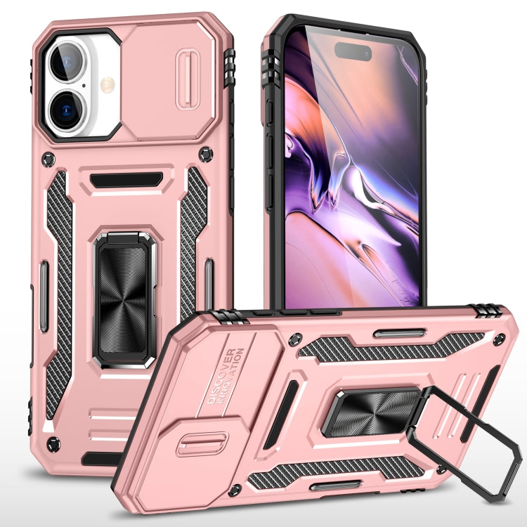 For iPhone 16 Armor PC + TPU Camera Shield Phone Case(Rose Gold) - iPhone 16 Cases by PMC Jewellery | Online Shopping South Africa | PMC Jewellery | Buy Now Pay Later Mobicred