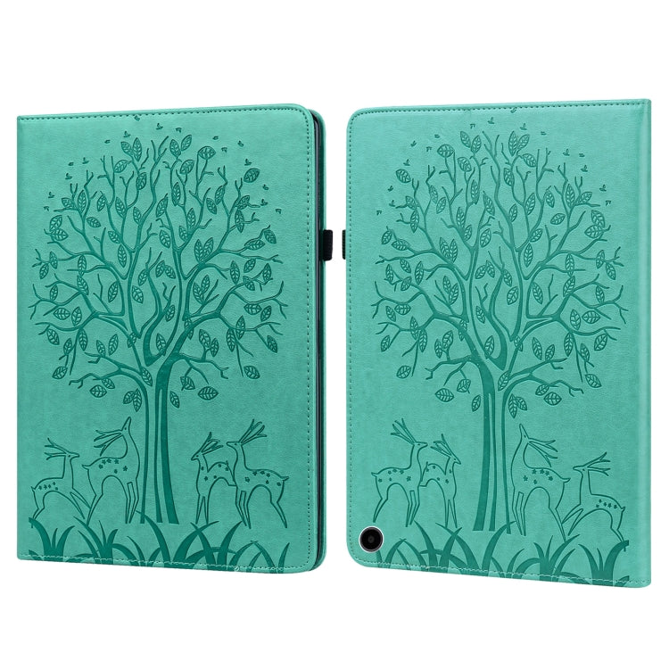 For Amazon Fire Max 11 Tree & Deer Embossed Leather Tablet Case(Green) - Amazon by PMC TechLife | Online Shopping South Africa | PMC TechLife | Buy Now Pay Later Mobicred