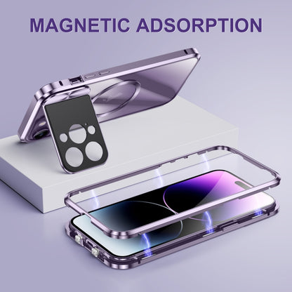 For iPhone 14 Pro Large Window Holder MagSafe Magnetic Metal Phone Case(Silver) - iPhone 14 Pro Cases by PMC Jewellery | Online Shopping South Africa | PMC Jewellery