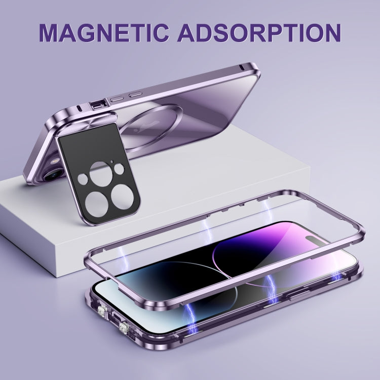 For iPhone 14 Pro Large Window Holder MagSafe Magnetic Metal Phone Case(Yellow) - iPhone 14 Pro Cases by PMC TechLife | Online Shopping South Africa | PMC TechLife