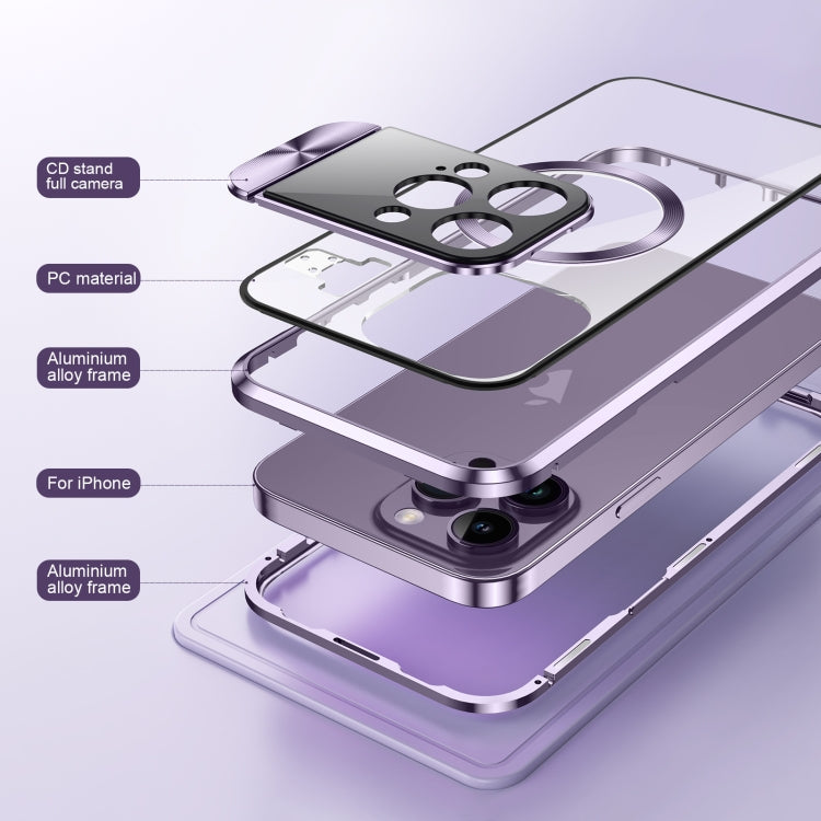 For iPhone 15 Large Window Holder MagSafe Magnetic Metal Phone Case(Purple) - iPhone 15 Cases by PMC TechLife | Online Shopping South Africa | PMC TechLife
