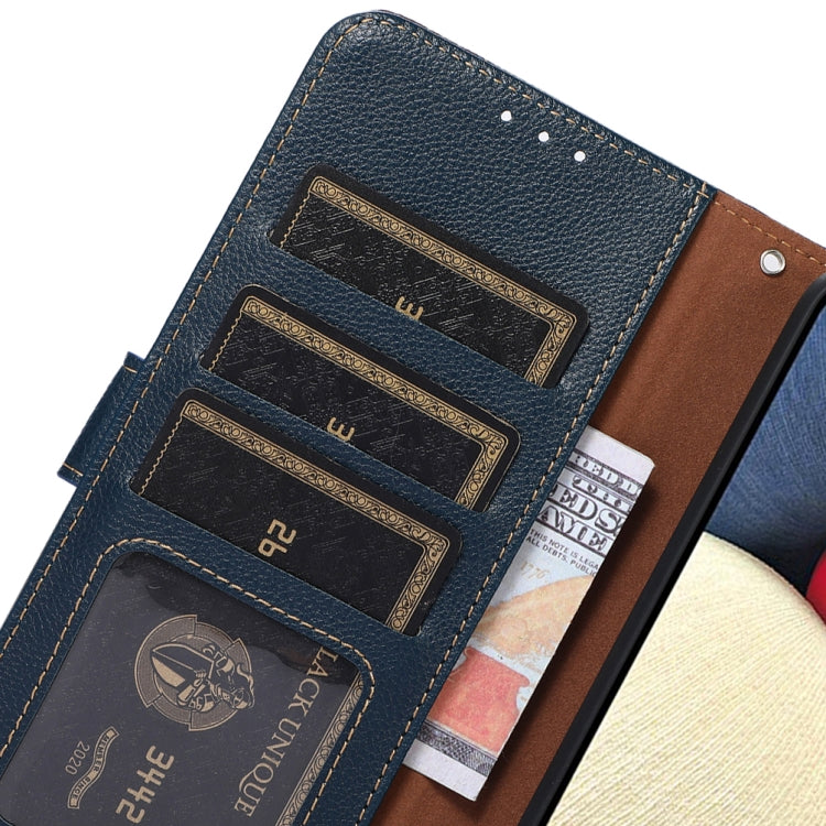 For iPhone 16e KHAZNEH Litchi Texture Leather RFID Phone Case(Blue) - iPhone 16e Cases by PMC TechLife | Online Shopping South Africa | PMC TechLife | Buy Now Pay Later Mobicred