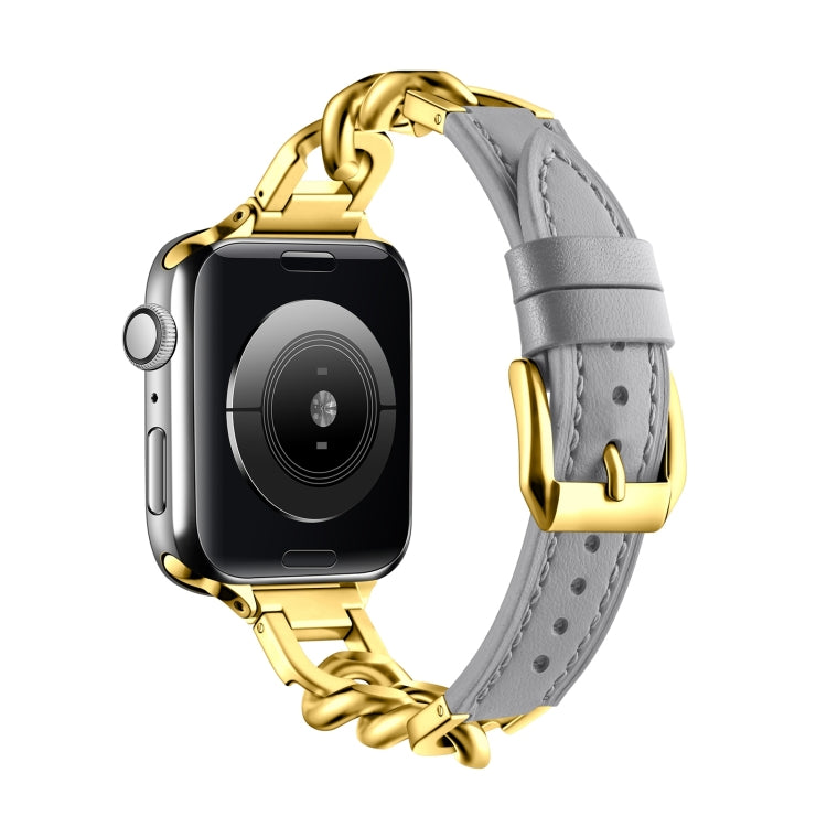 For Apple Watch SE 40mm Chain Genuine Leather Watch Band, Size: S(Gold Grey) - free shipping - PMC TechLife - Order now!