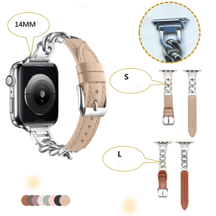 For Apple Watch 42mm Chain Genuine Leather Watch Band, Size: S(Gold Black) - free shipping - PMC TechLife - Order now!