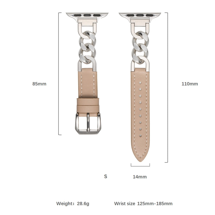 For Apple Watch Series 9 41mm Chain Genuine Leather Watch Band, Size: S(Gold Grey) - free shipping - PMC TechLife - Order now!