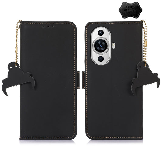 For Huawei Nova 11 Genuine Leather Magnetic RFID Leather Phone Case(Black) - Huawei Cases by PMC Jewellery | Online Shopping South Africa | PMC Jewellery | Buy Now Pay Later Mobicred