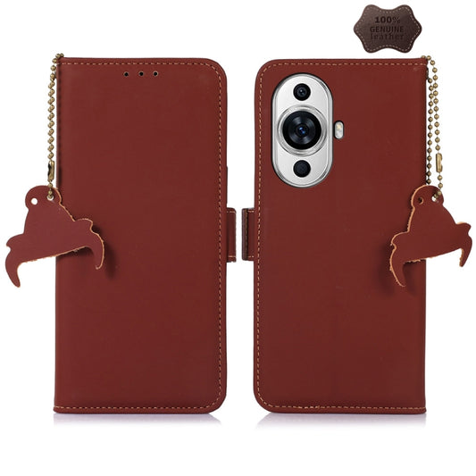 For Huawei Nova 11 Genuine Leather Magnetic RFID Leather Phone Case(Coffee) - Huawei Cases by PMC Jewellery | Online Shopping South Africa | PMC Jewellery | Buy Now Pay Later Mobicred