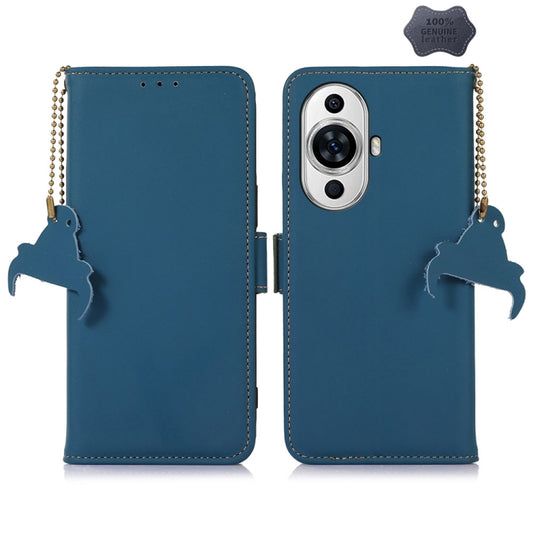 For Huawei Nova 11 Genuine Leather Magnetic RFID Leather Phone Case(Blue) - Huawei Cases by PMC Jewellery | Online Shopping South Africa | PMC Jewellery | Buy Now Pay Later Mobicred