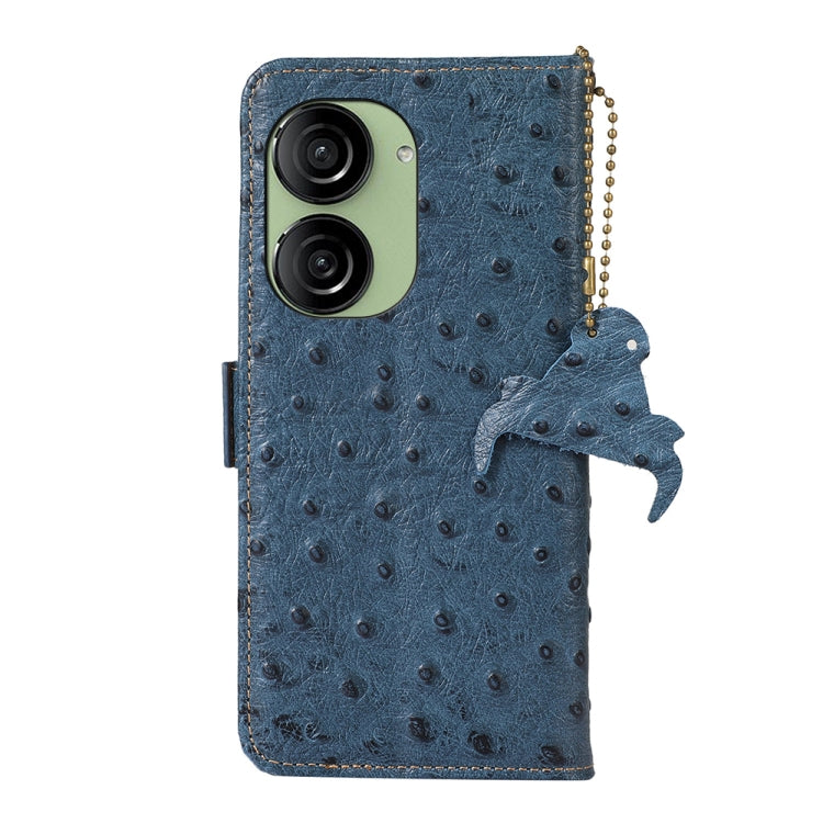 For Asus Zenfone 10 / Zenfone 9 Ostrich Pattern Genuine Leather RFID Phone Case(Blue) - ASUS Cases by PMC TechLife | Online Shopping South Africa | PMC TechLife | Buy Now Pay Later Mobicred