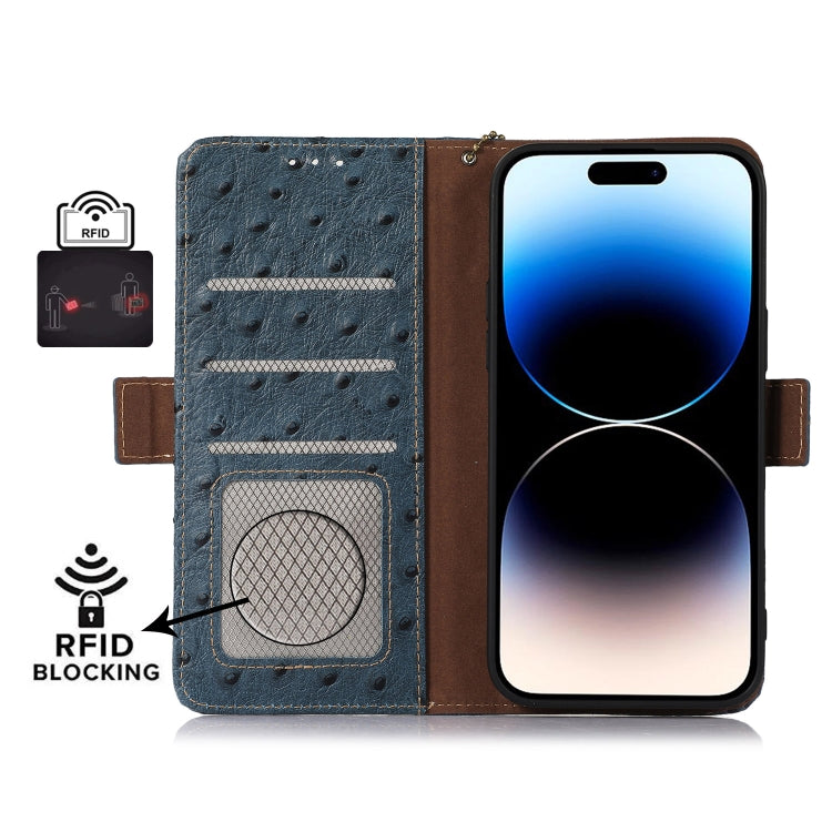 For Asus Zenfone 10 / Zenfone 9 Ostrich Pattern Genuine Leather RFID Phone Case(Blue) - ASUS Cases by PMC TechLife | Online Shopping South Africa | PMC TechLife | Buy Now Pay Later Mobicred