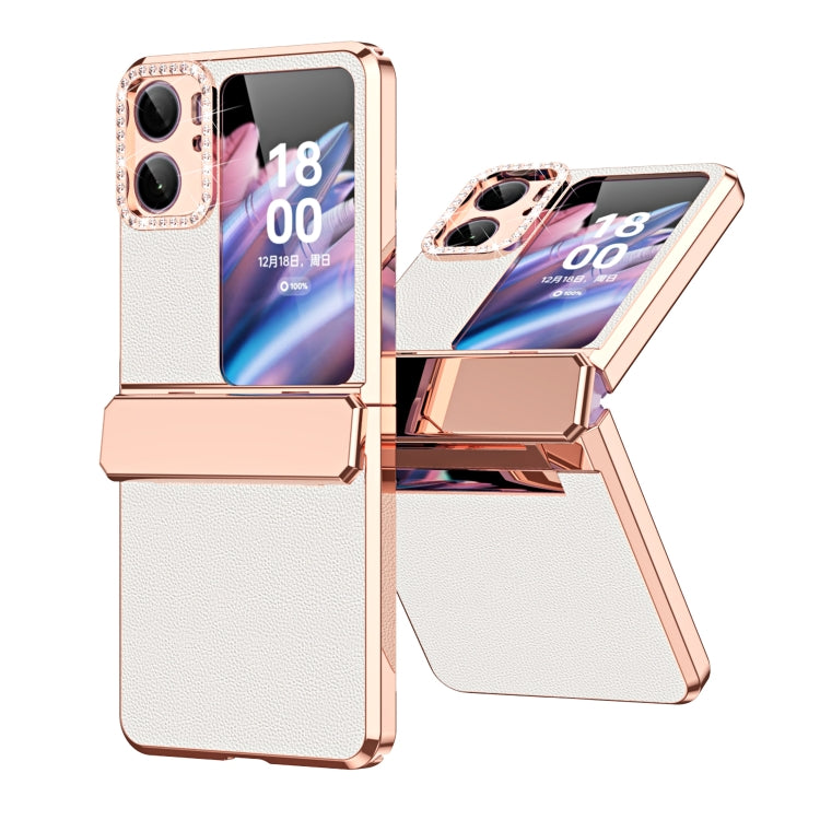 For OPPO Find N2 Flip Plated Plain Leather Folding Phone Case with Hinge(White) - free shipping - PMC TechLife - Order now!