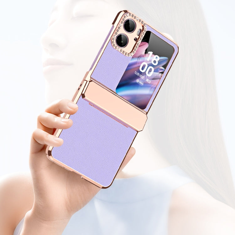 For OPPO Find N2 Flip Plated Plain Leather Folding Phone Case with Hinge(White) - free shipping - PMC TechLife - Order now!
