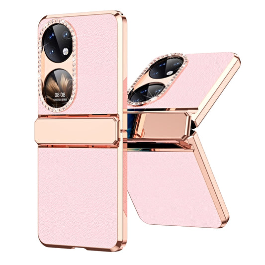 For Huawei P50 Pocket Plated Plain Leather Folding Phone Case with Hinge(Pink) - Huawei Cases by PMC Jewellery | Online Shopping South Africa | PMC Jewellery | Buy Now Pay Later Mobicred