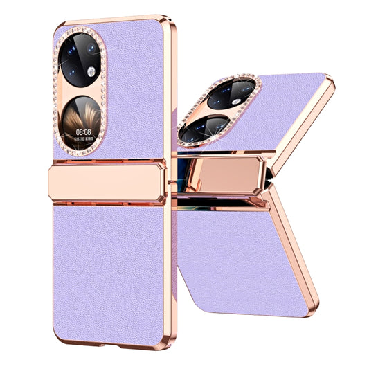 For Huawei P50 Pocket Plated Plain Leather Folding Phone Case with Hinge(Purple) - Huawei Cases by PMC Jewellery | Online Shopping South Africa | PMC Jewellery | Buy Now Pay Later Mobicred