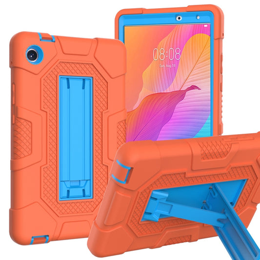 For Huawei MatePad T8 Contrast Color Robot B3 Silicone Hybrid PC Tablet Case with Holder(Orange Blue) - Huawei by PMC Jewellery | Online Shopping South Africa | PMC Jewellery | Buy Now Pay Later Mobicred