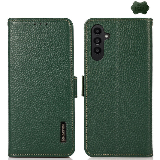 For Samsung Galaxy S24 KHAZNEH Side-Magnetic Litchi Genuine Leather RFID Phone Case(Green) - Galaxy Phone Cases by PMC Jewellery | Online Shopping South Africa | PMC Jewellery | Buy Now Pay Later Mobicred