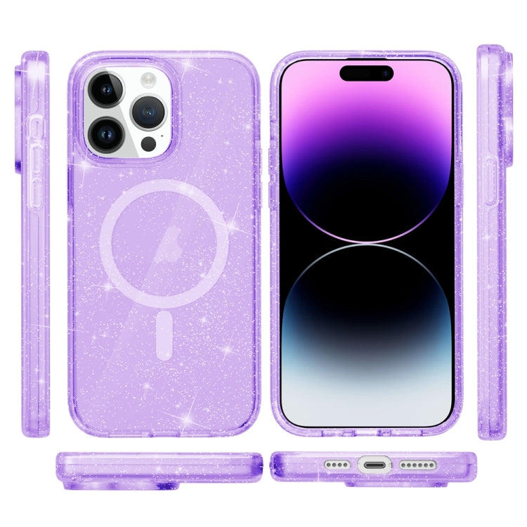 For iPhone 15 Pro Terminator Style Glitter Powder MagSafe Magnetic Phone Case(Purple) - iPhone 15 Pro Cases by PMC TechLife | Online Shopping South Africa | PMC TechLife