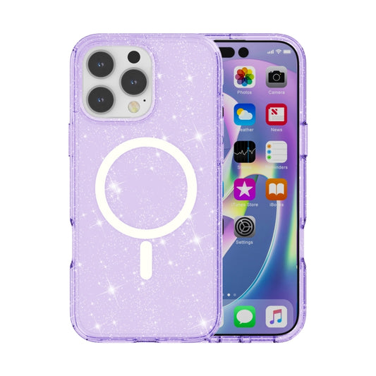 For iPhone 16 Pro Terminator Style Glitter Powder MagSafe Magnetic Phone Case(Purple) - iPhone 16 Pro Cases by PMC Jewellery | Online Shopping South Africa | PMC Jewellery | Buy Now Pay Later Mobicred