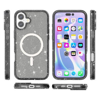 For iPhone 16 Plus Terminator Style Glitter Powder MagSafe Magnetic Phone Case(Black) - iPhone 16 Plus Cases by PMC Jewellery | Online Shopping South Africa | PMC Jewellery | Buy Now Pay Later Mobicred