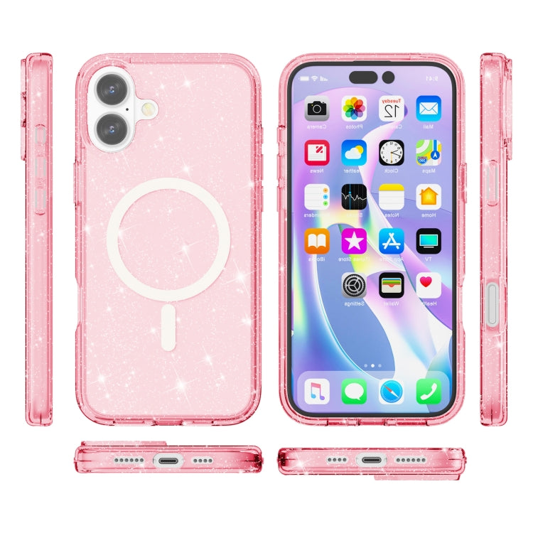 For iPhone 16 Terminator Style Glitter Powder MagSafe Magnetic Phone Case(Pink) - iPhone 16 Cases by PMC Jewellery | Online Shopping South Africa | PMC Jewellery | Buy Now Pay Later Mobicred