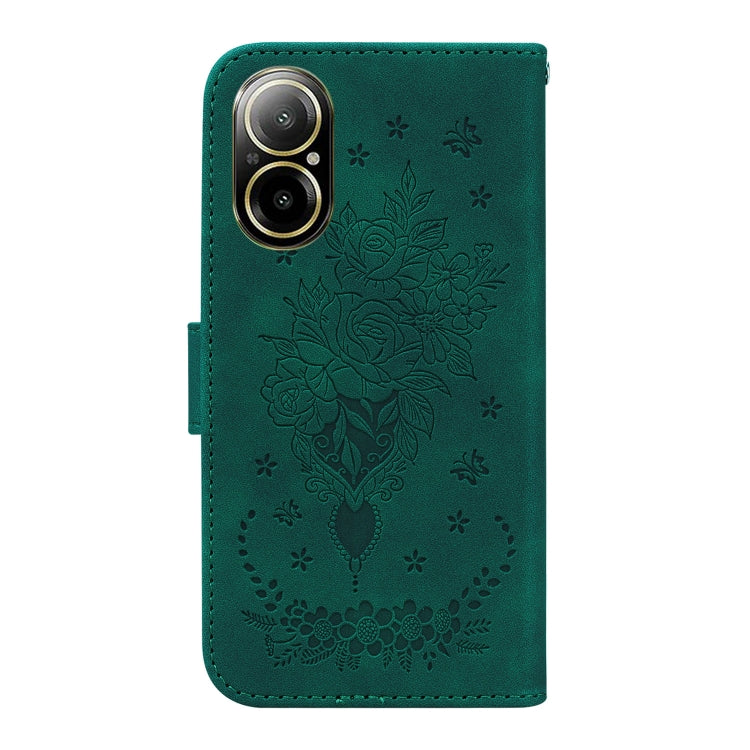 For Realme C67 4G Global Butterfly Rose Embossed Leather Phone Case(Green) - C67 Cases by PMC TechLife | Online Shopping South Africa | PMC TechLife | Buy Now Pay Later Mobicred