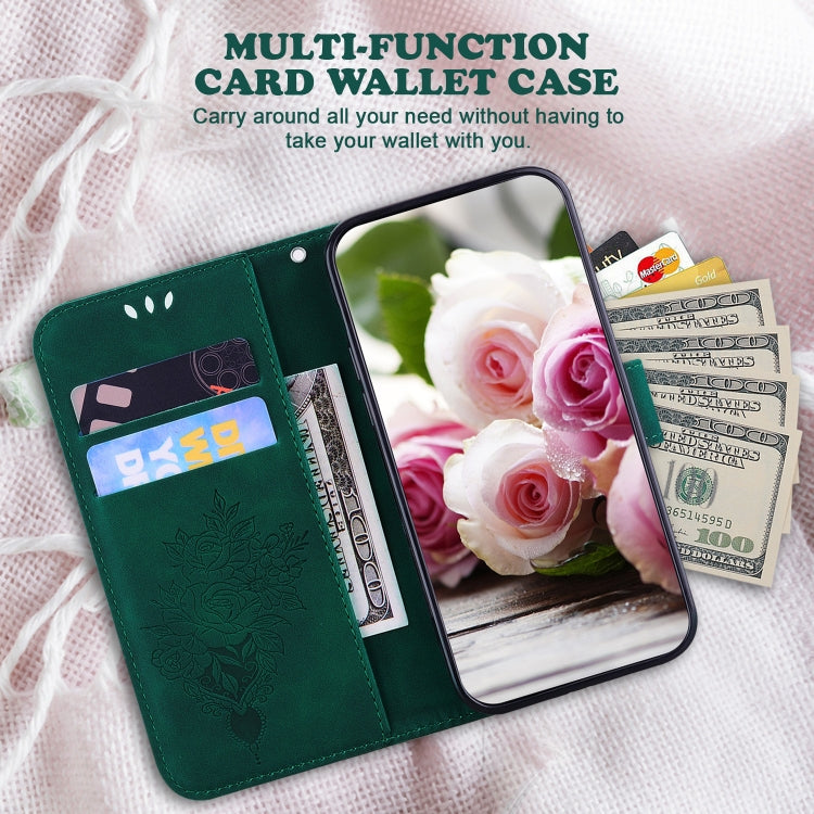 For Realme C67 4G Global Butterfly Rose Embossed Leather Phone Case(Green) - C67 Cases by PMC TechLife | Online Shopping South Africa | PMC TechLife | Buy Now Pay Later Mobicred
