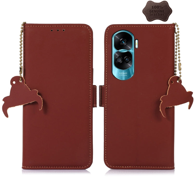 For Honor 90 Lite / X50i 5G Genuine Leather Magnetic RFID Leather Phone Case(Coffee) - Honor Cases by PMC TechLife | Online Shopping South Africa | PMC TechLife | Buy Now Pay Later Mobicred