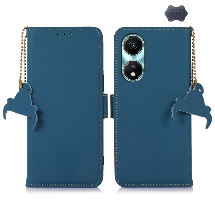 For Honor X5 Plus Genuine Leather Magnetic RFID Leather Phone Case(Blue) - Honor Cases by PMC TechLife | Online Shopping South Africa | PMC TechLife | Buy Now Pay Later Mobicred