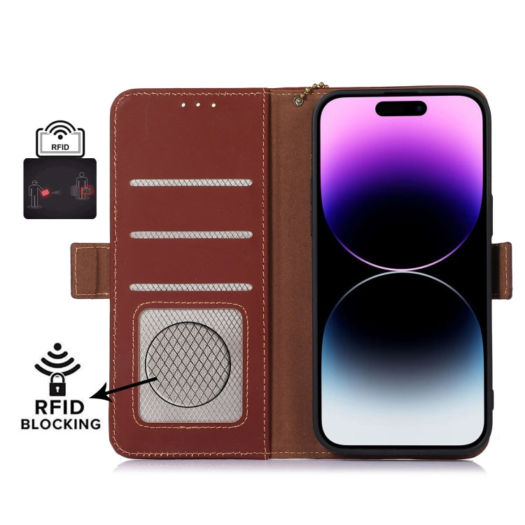 For Honor X7b Genuine Leather Magnetic RFID Leather Phone Case(Coffee) - Honor Cases by PMC TechLife | Online Shopping South Africa | PMC TechLife | Buy Now Pay Later Mobicred