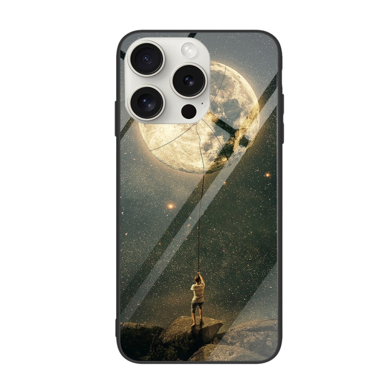 For iPhone 16 Pro Max Colorful Painted Glass Phone Case(Moon) - iPhone 16 Pro Max Cases by PMC TechLife | Online Shopping South Africa | PMC TechLife | Buy Now Pay Later Mobicred